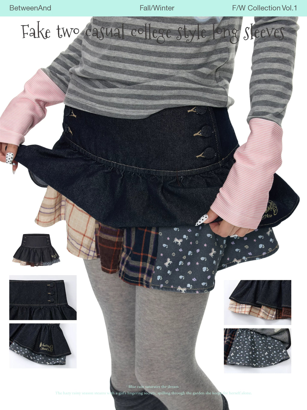Patchwork fake two piece mini skirt