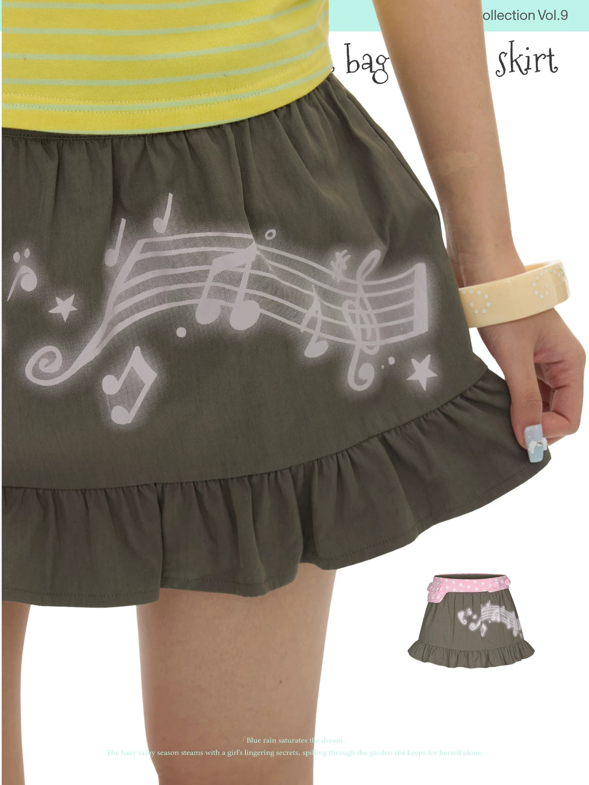 *Oliwa Musical polka dot waist bag pleated skirt