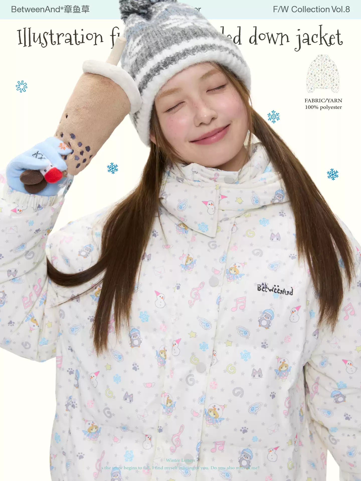 Illustration full penguin print hooded down jacket