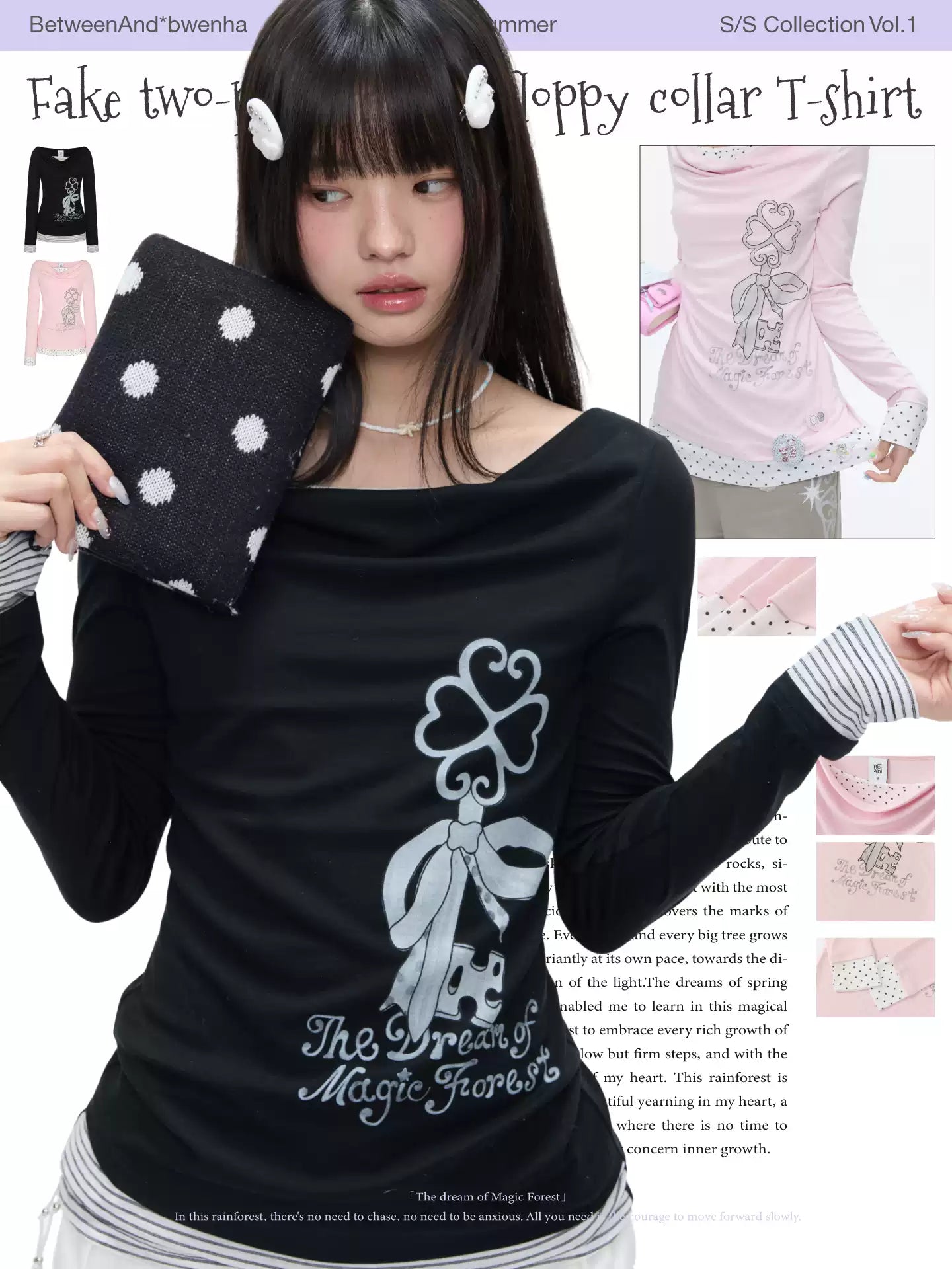 Fake two-piece spliced floppy collar long sleeve top