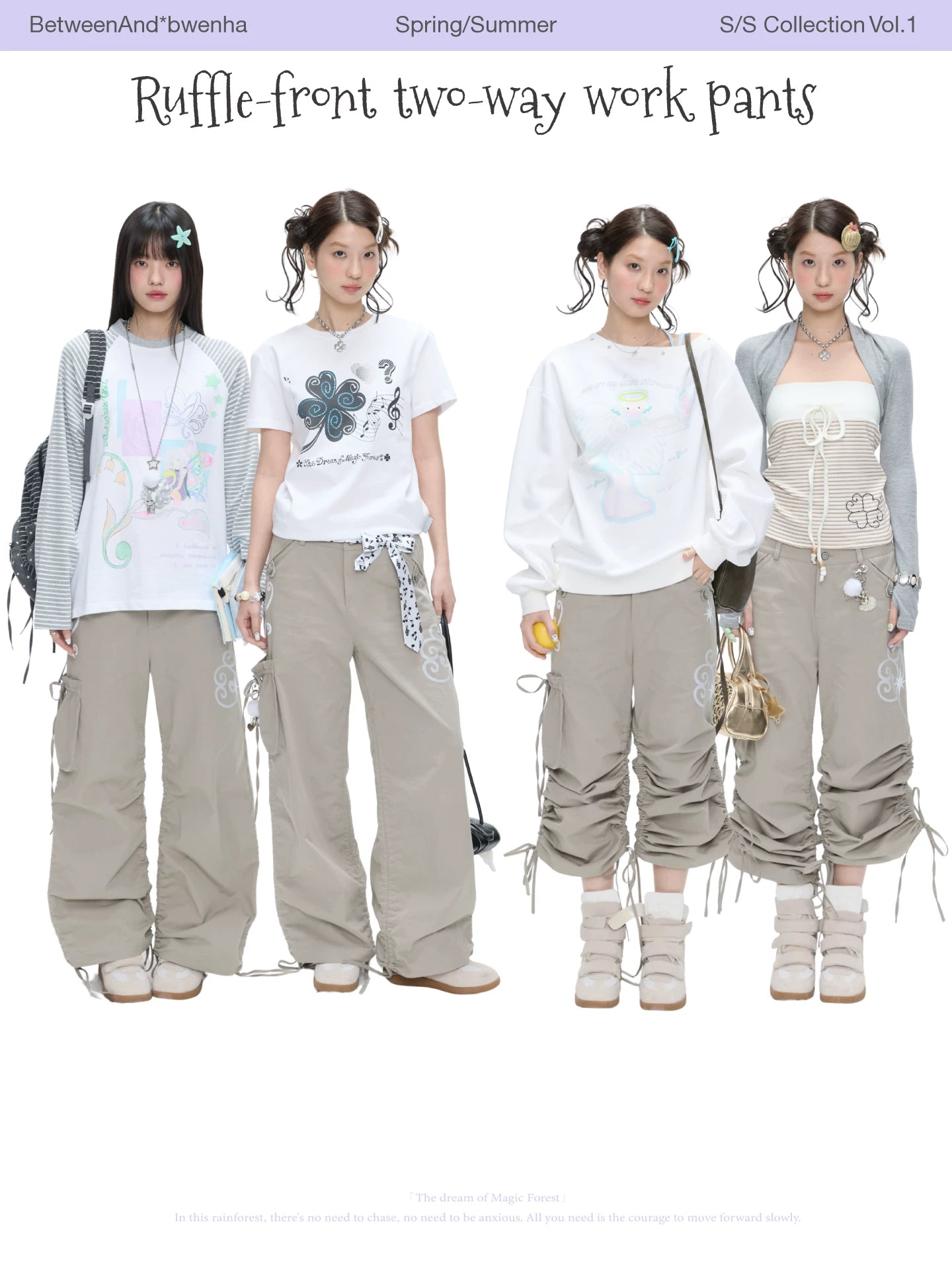 Ruffle-front two-way work pants