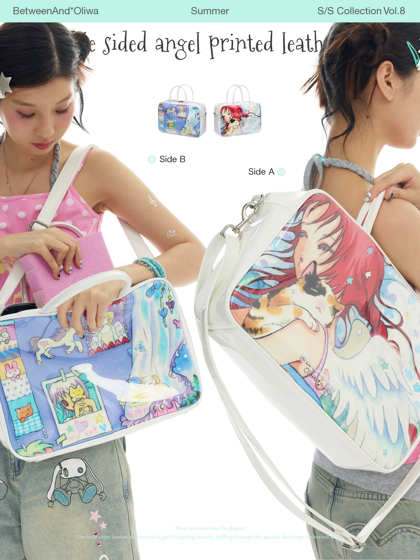 Double side angel printed leather bag