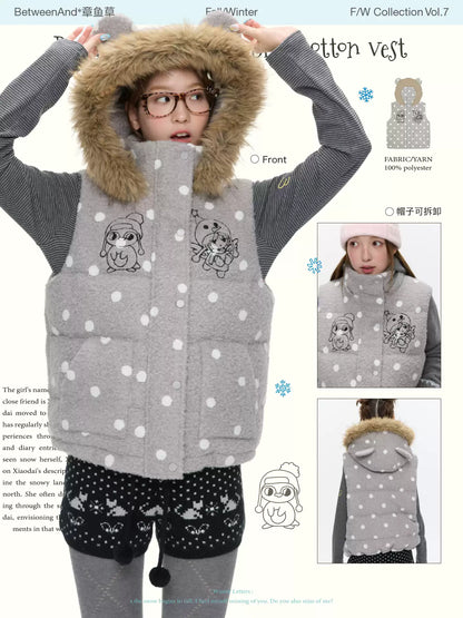 Polka-dot teddy hooded padded vest