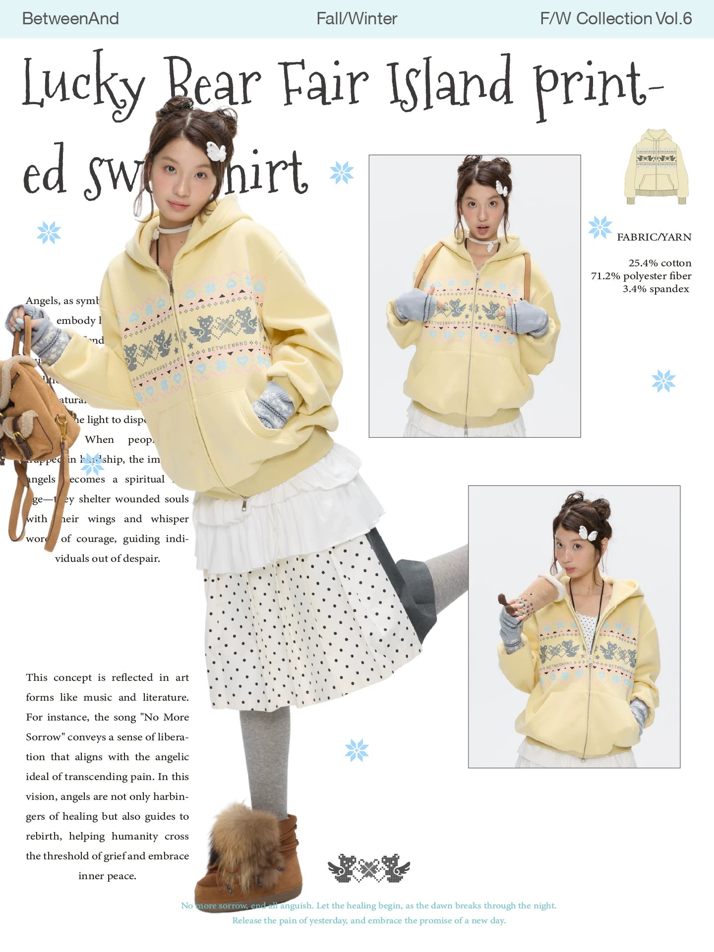 Lucky bear fair island printed sweatshirt hoodie with fleece lining
