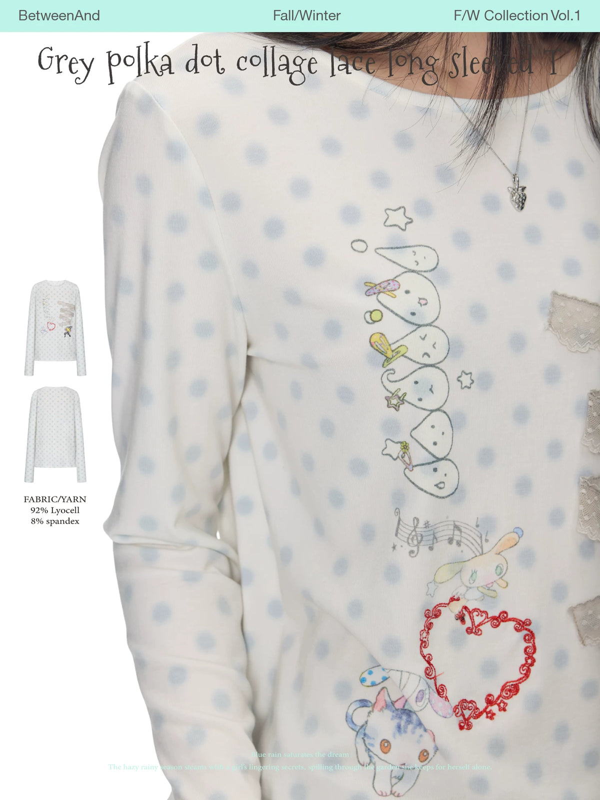Gray polka dot collage lace long sleeved top