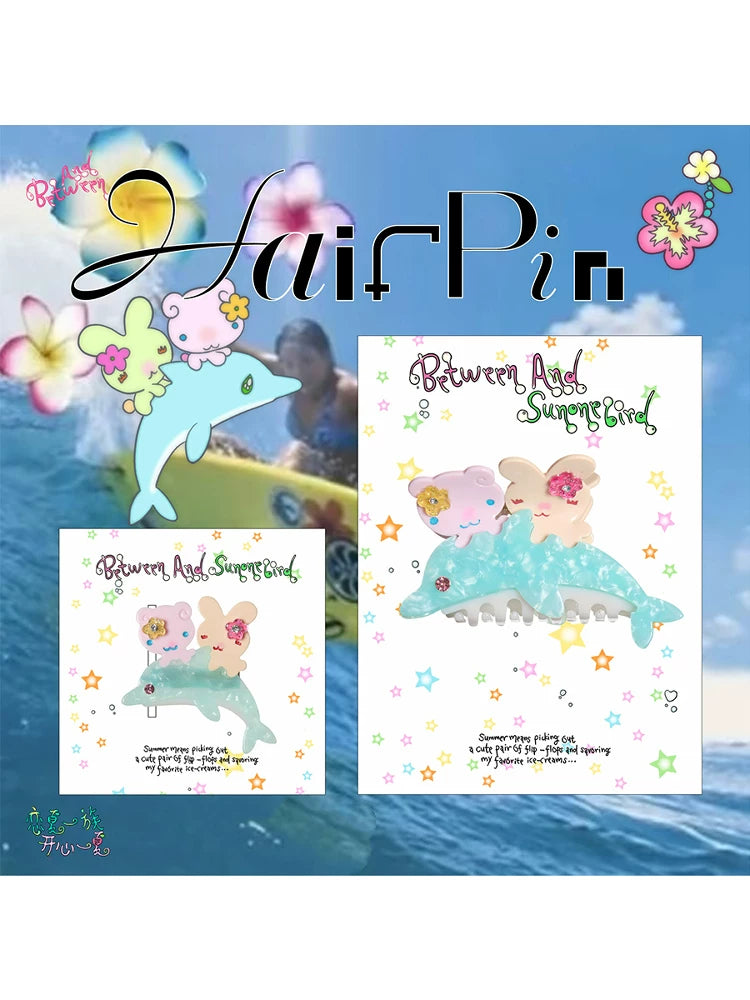 Surfing dolphin hair clip and hair claw