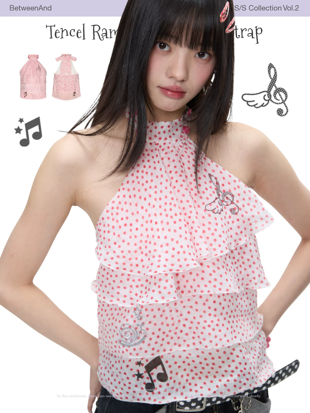 Tencel ramie printed neck strap top