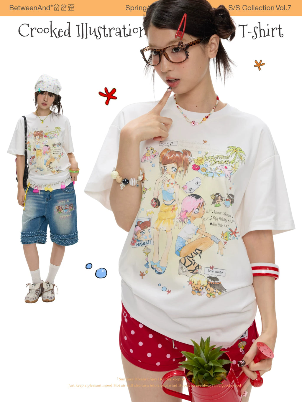 *chachawai crooked illustration printed loose t-shirt