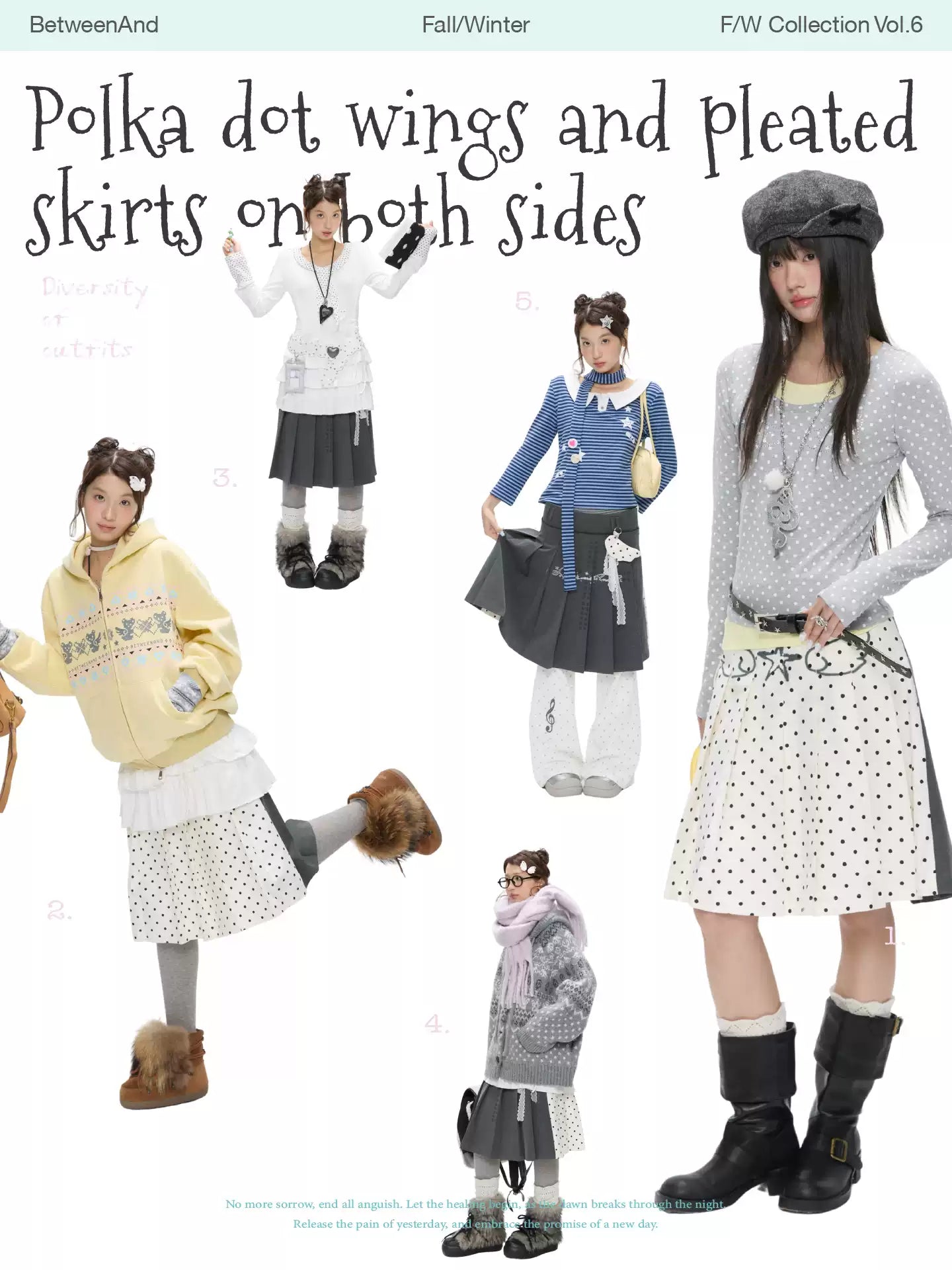 Grey and white reversible pleated skirt with polka-dot panels