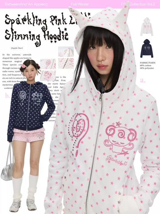 Black glitter devil hoodie with double zipper and fleece lining