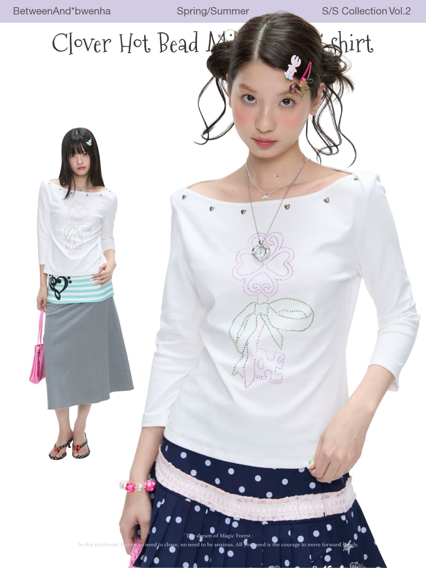 Clover hot bead mid sleeve t-shirt