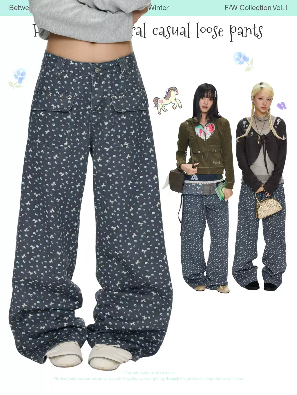 Full printed floral casual loose pants