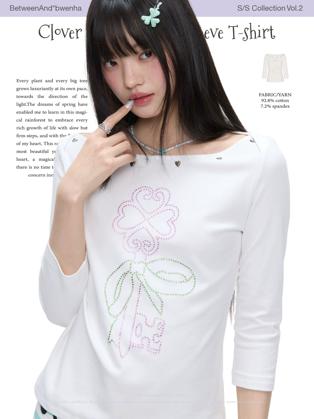 Clover hot bead mid sleeve t-shirt