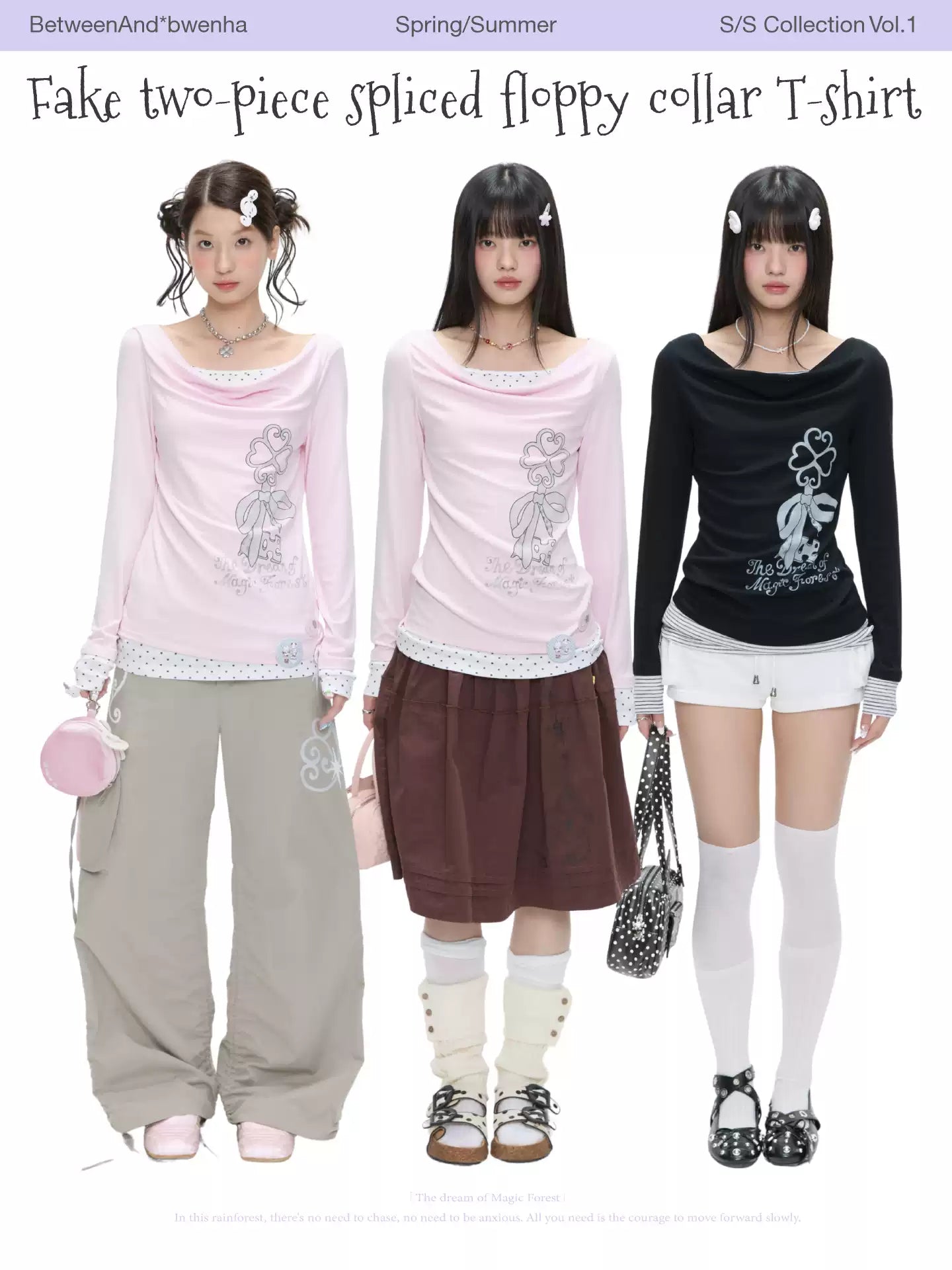 Fake two-piece spliced floppy collar long sleeve top