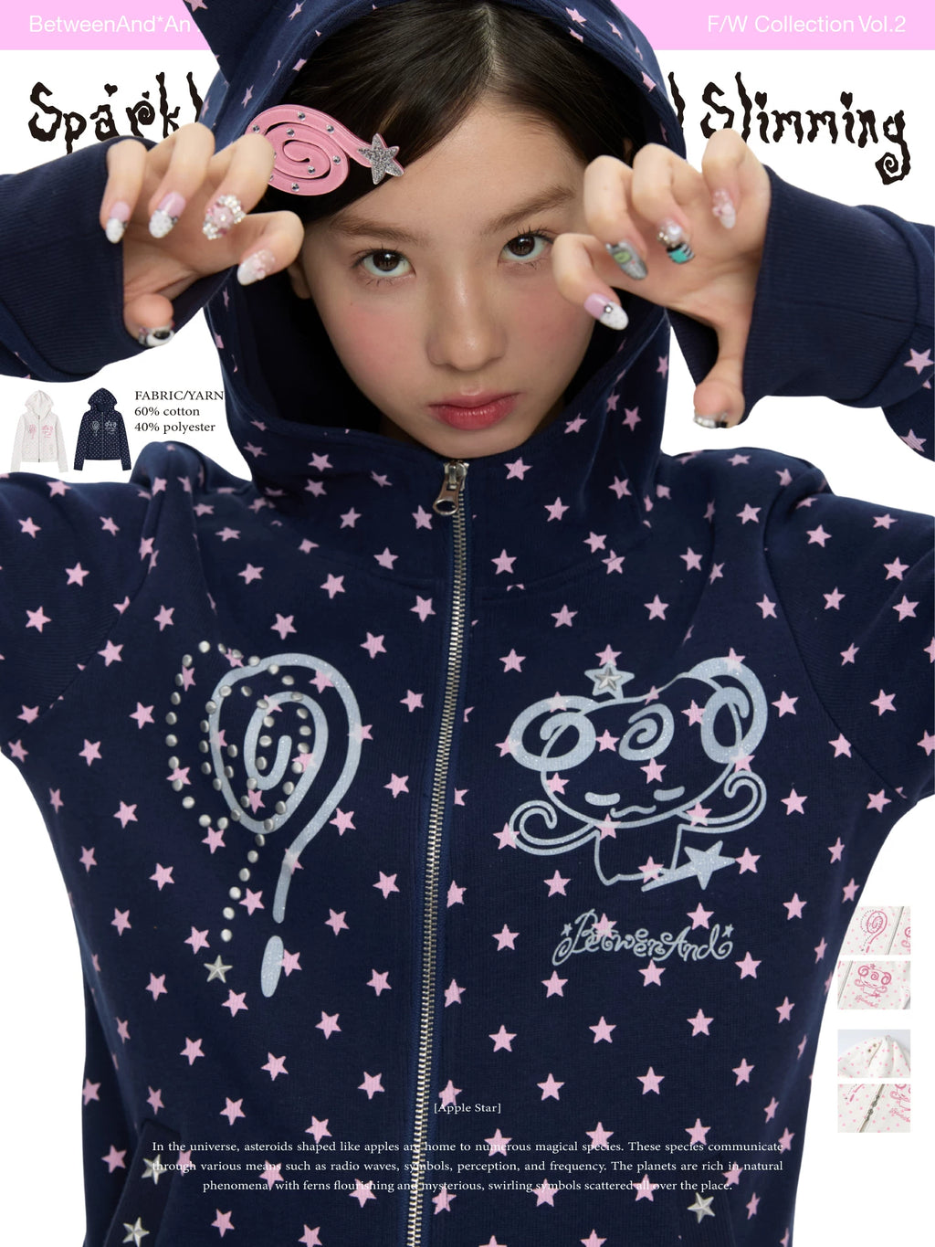 Sparkling pink little devil ears slimming jacket hoodie