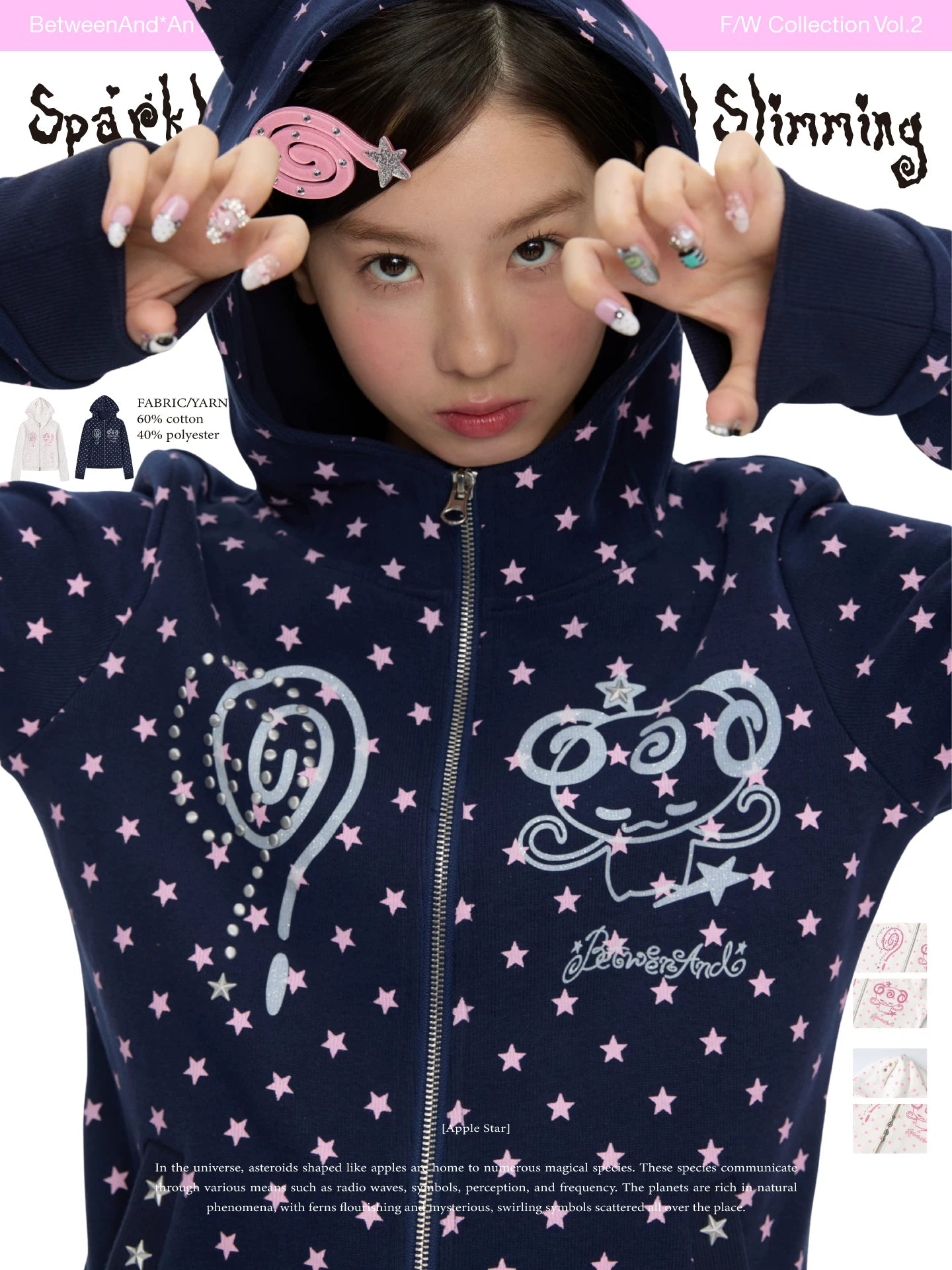 Sparkling pink little devil ears slimming jacket hoodie