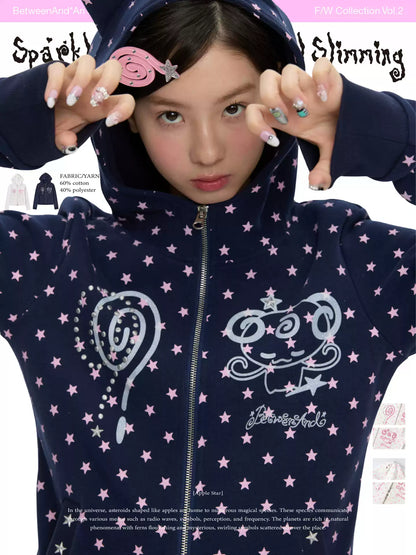 Black glitter devil hoodie with double zipper and fleece lining