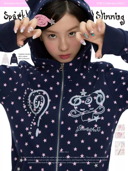 Black glitter devil hoodie with double zipper and fleece lining