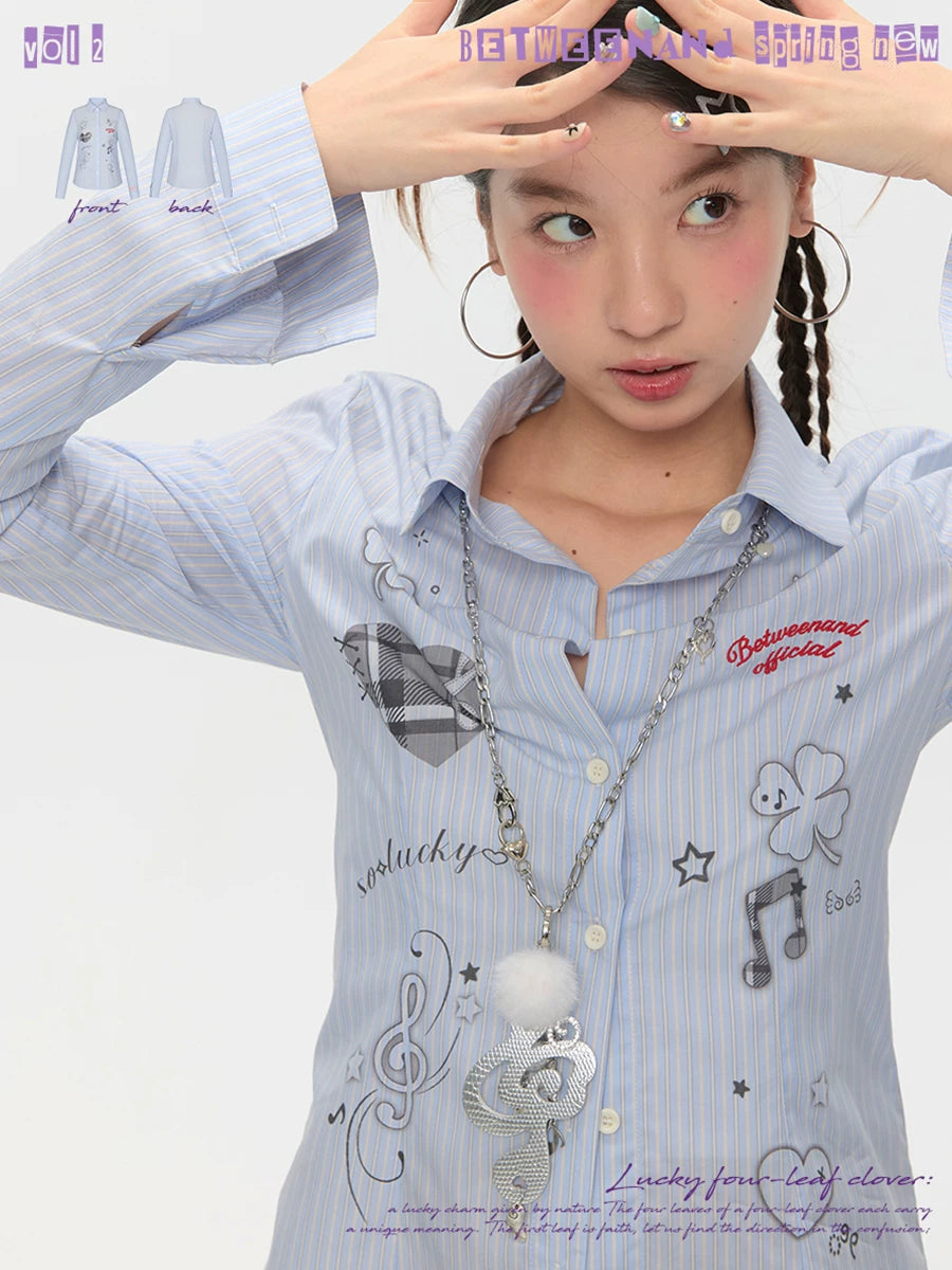Blue striped cotton shirt with slim waist design