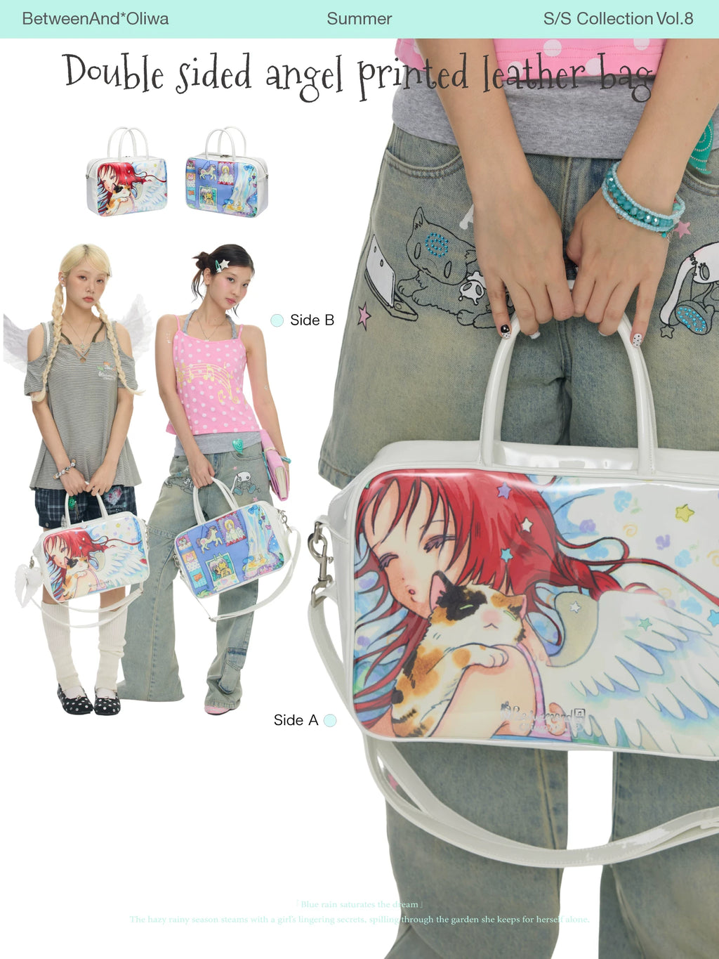 Double side angel printed leather bag