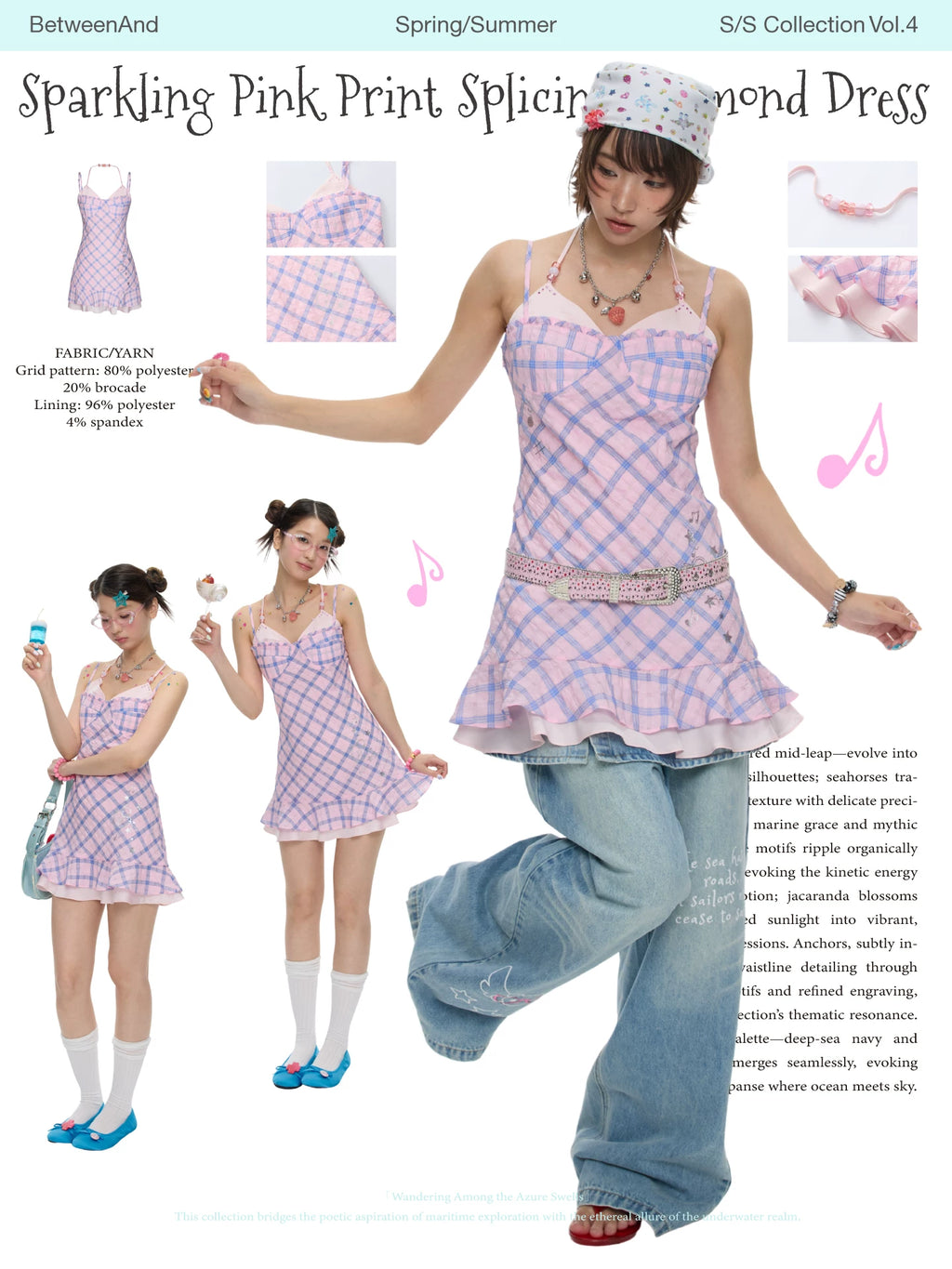 Sparkling pink print splicing diamond dress