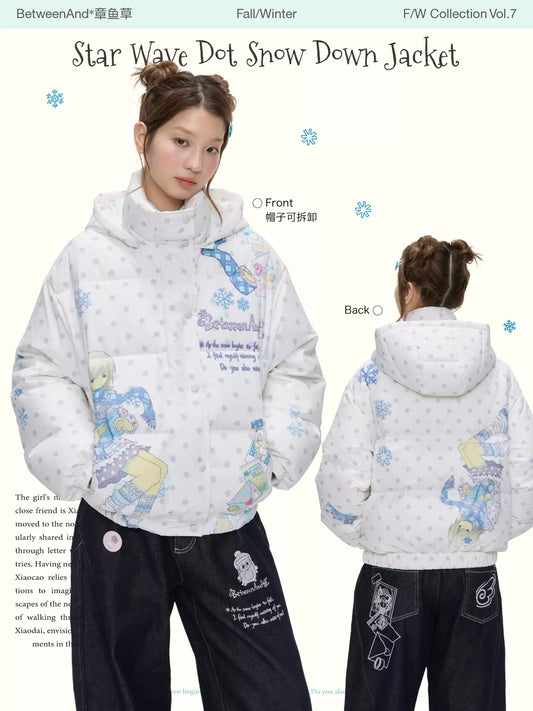 White star polka-dot hooded down jacket