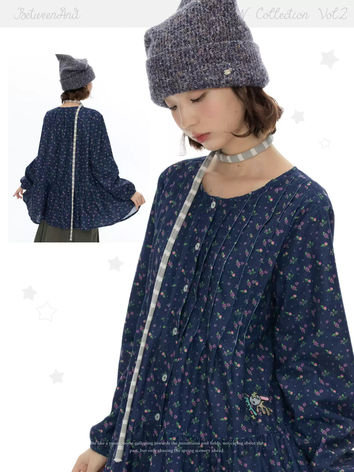 Floral long sleeve shirt dress with lantern sleeves