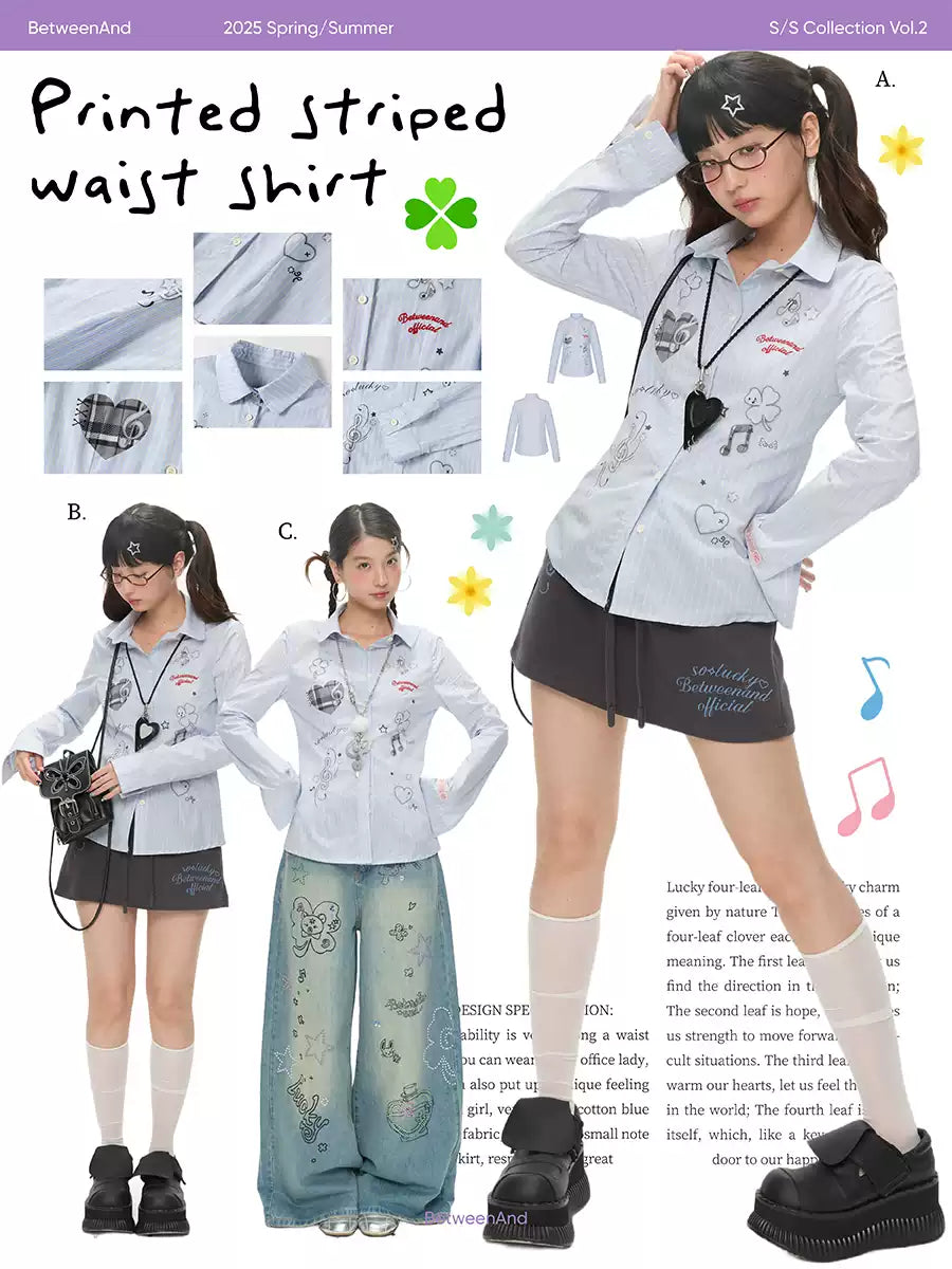 Blue striped cotton shirt with slim waist design