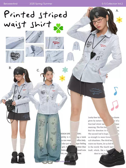 Blue striped cotton shirt with slim waist design