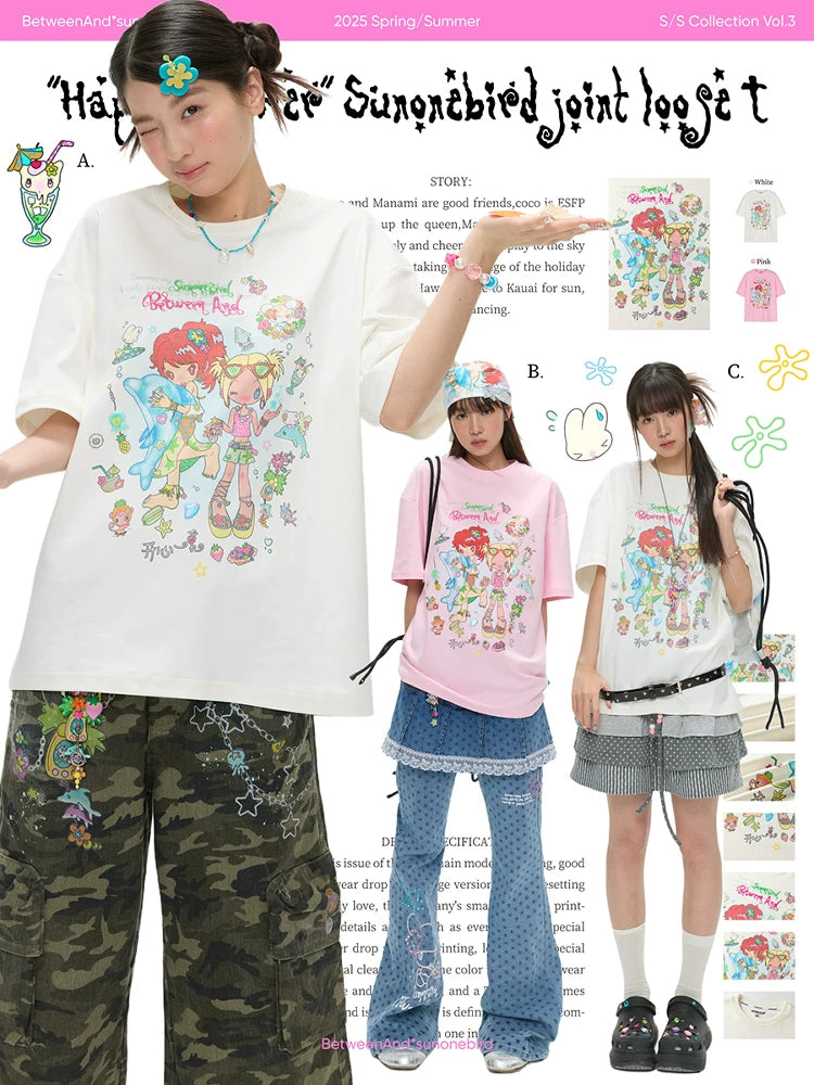 "Happy summer" Sunonebird loose t-shirt