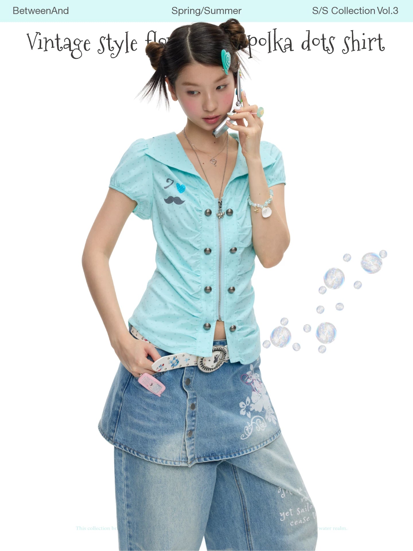 Vintage style flower bud polka dots top