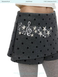 Grey wool skort skirt with music note polka dot design
