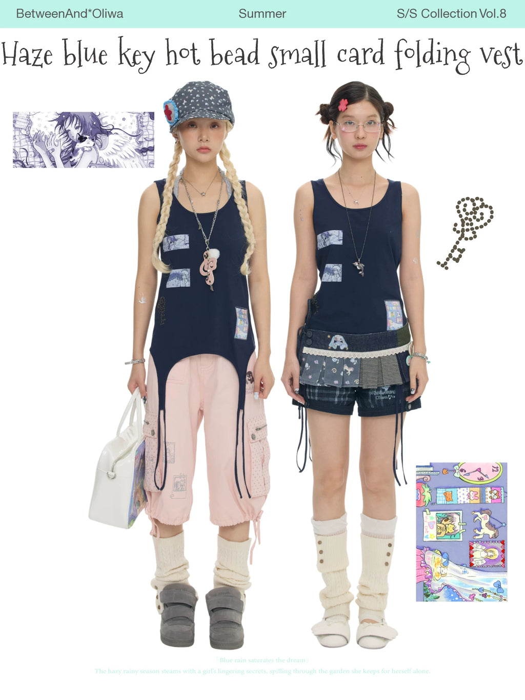 Haze blue key hot bead small card folding vest top