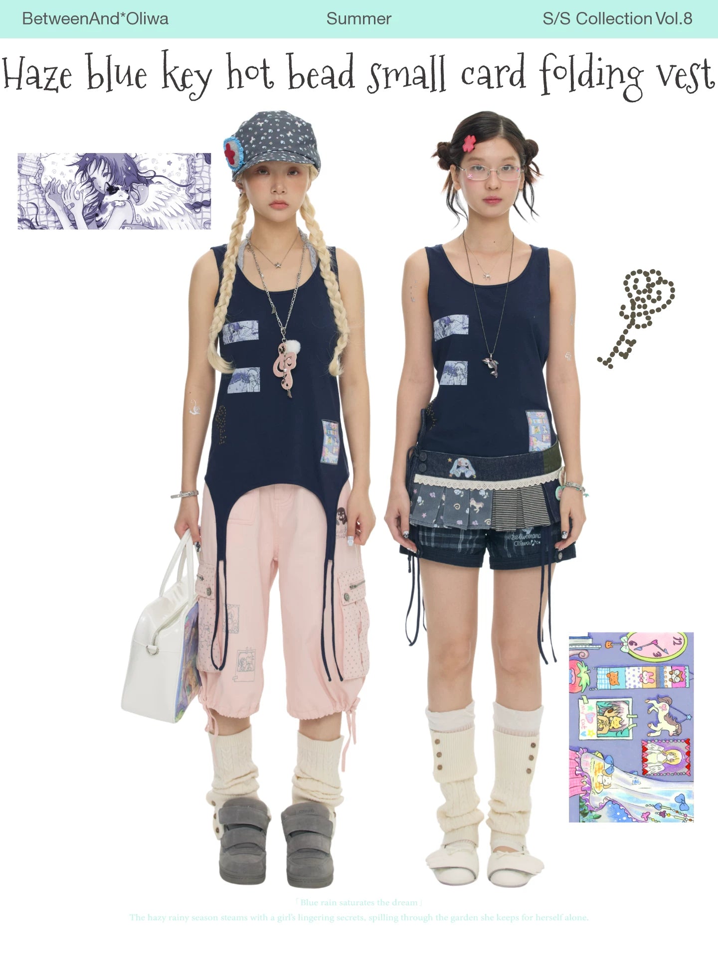 Haze blue key hot bead small card folding vest top