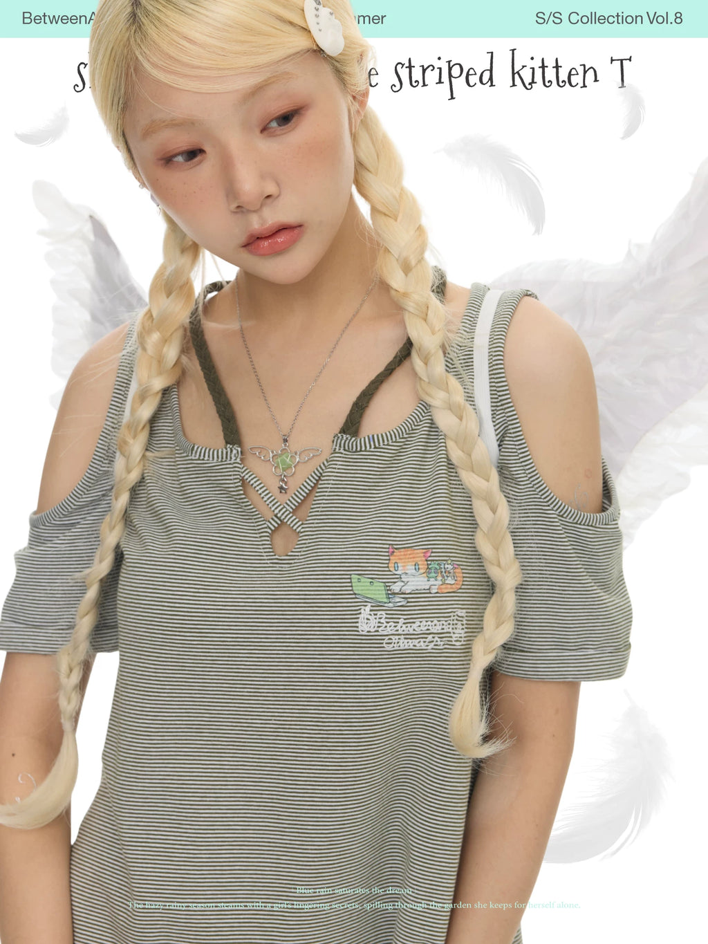 Shoulder woven rope striped kitten top