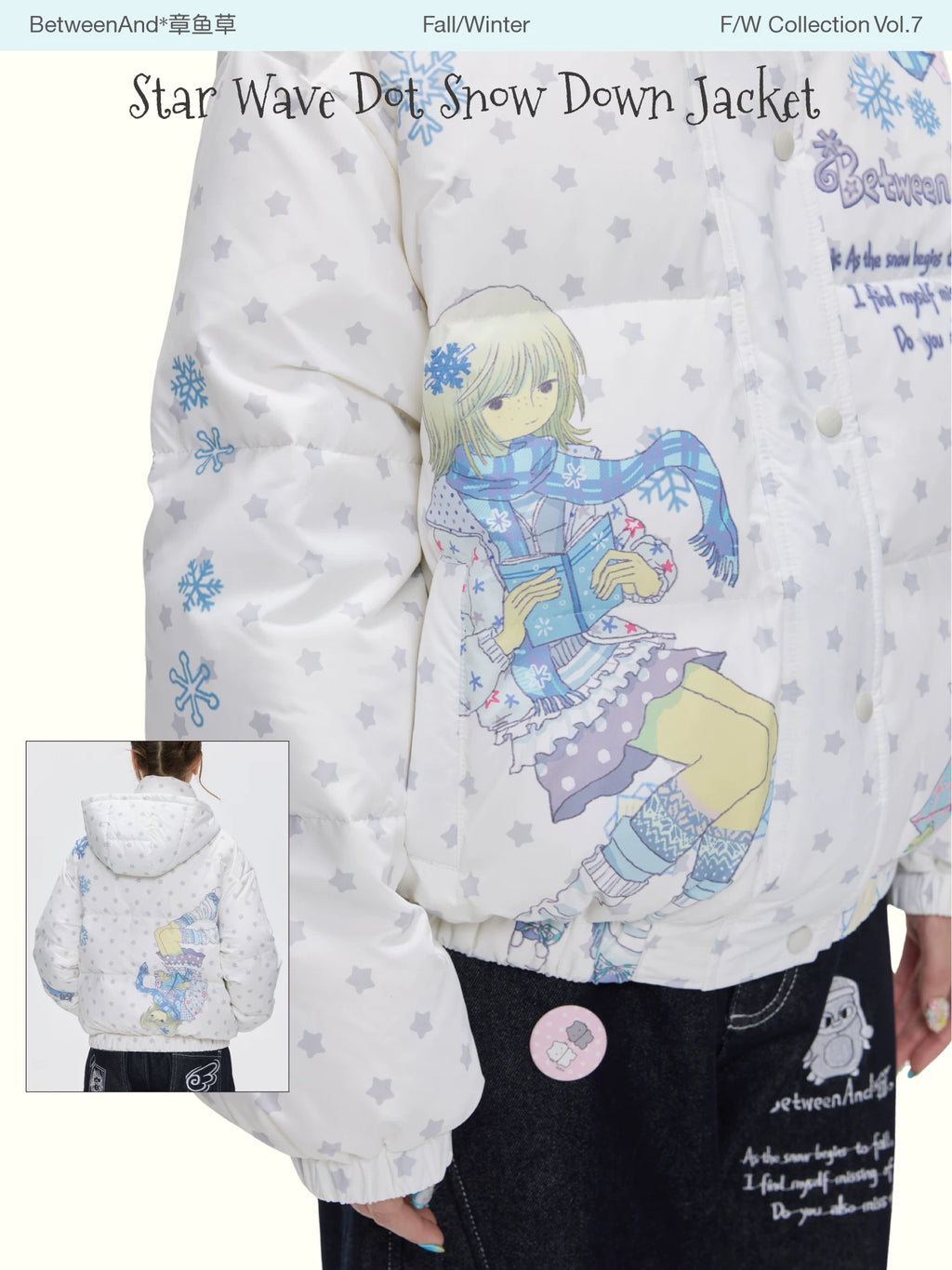 Star wave dot snow down jacket with polka dot