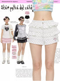 Multicolor star dot layered skirt short skort with ruffle design