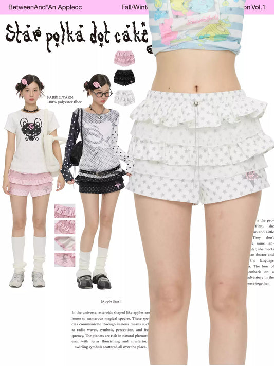 Multicolor star dot layered skirt short skort with ruffle design