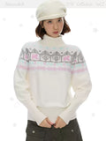 Batwing sleeve knit sweater with floral pattern