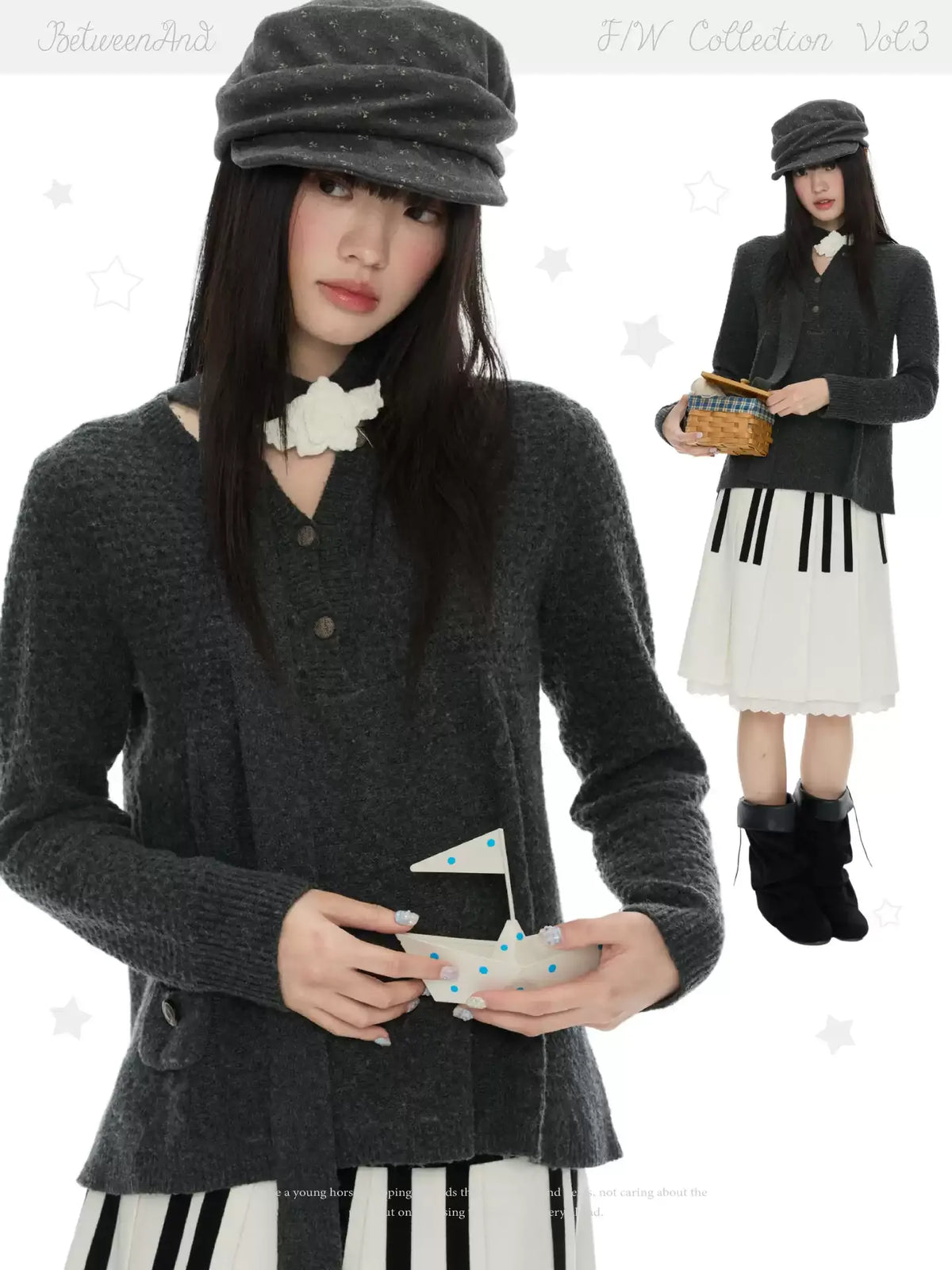 Cashmere effect wing sweater in charcoal gray