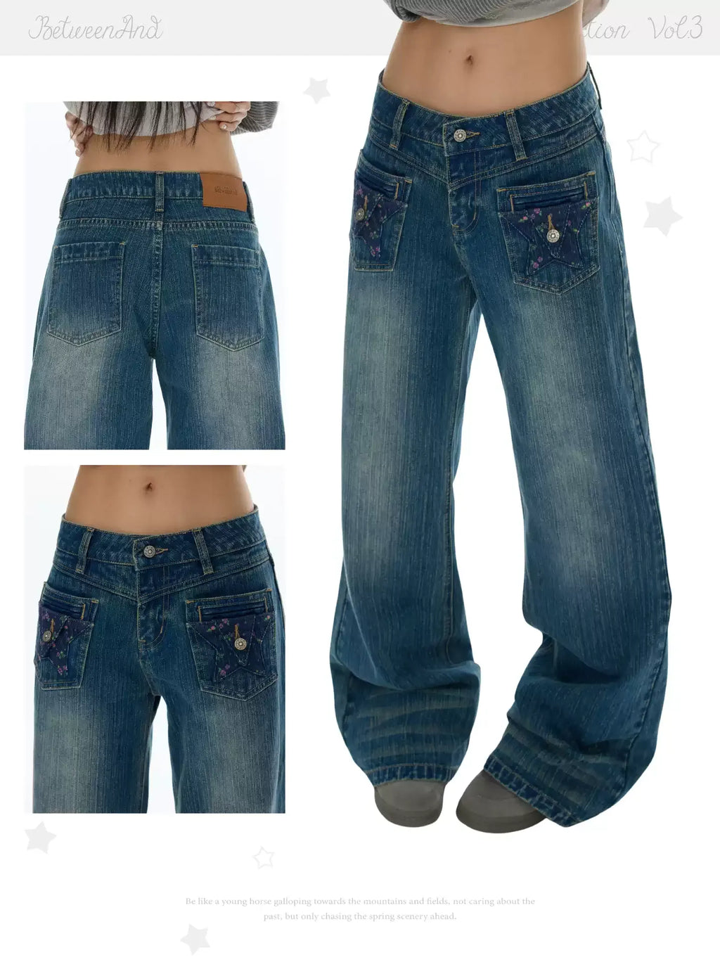 Slim fit star pocket straight leg cropped jeans