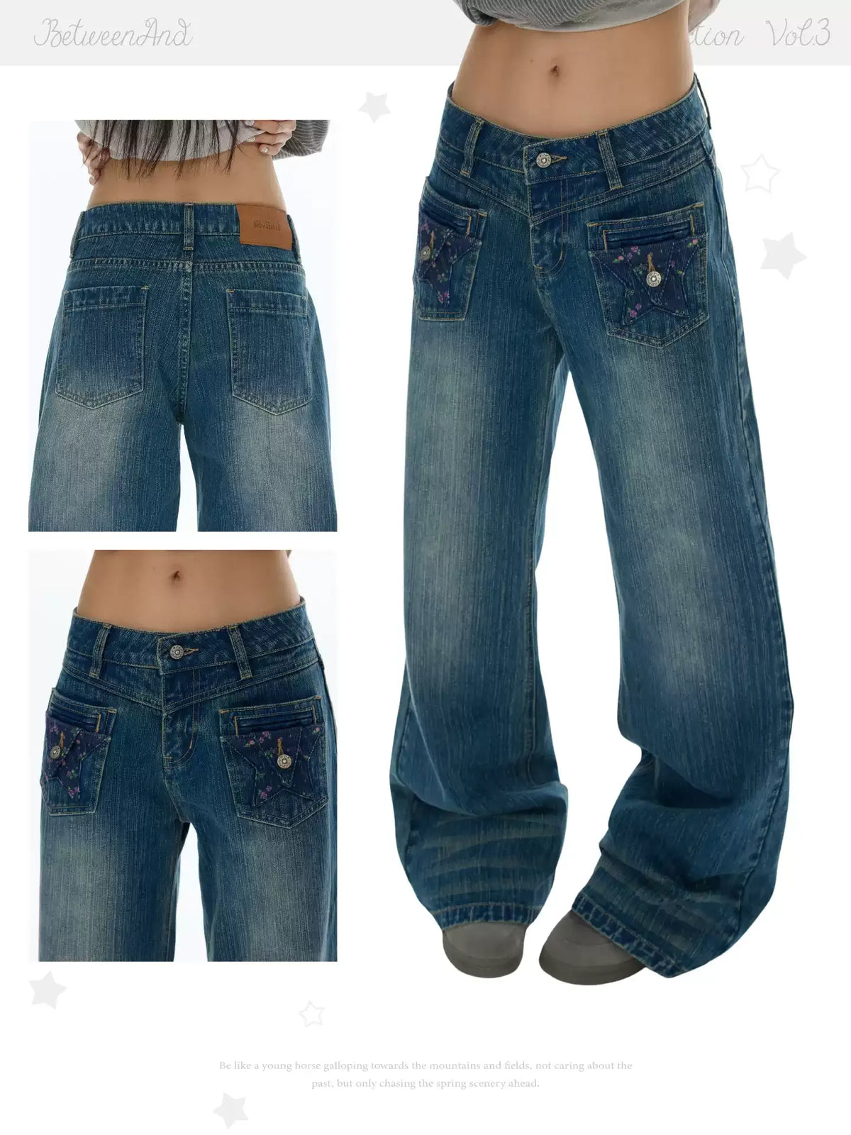 Slim fit star pocket straight leg cropped jeans
