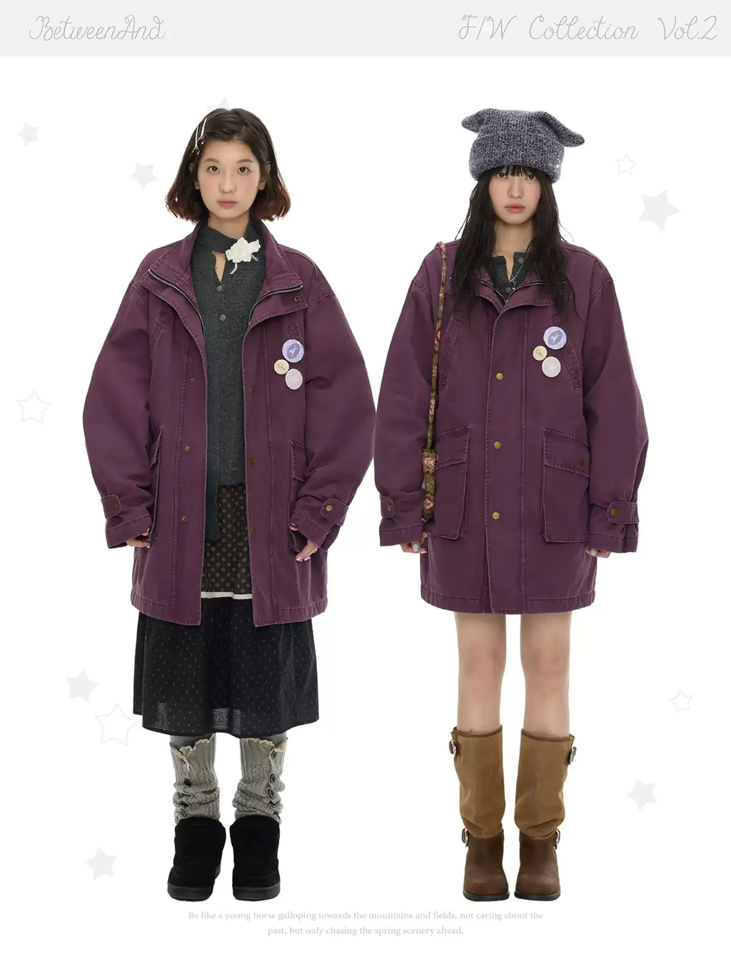 Vintage purple quilted mid-length jacket