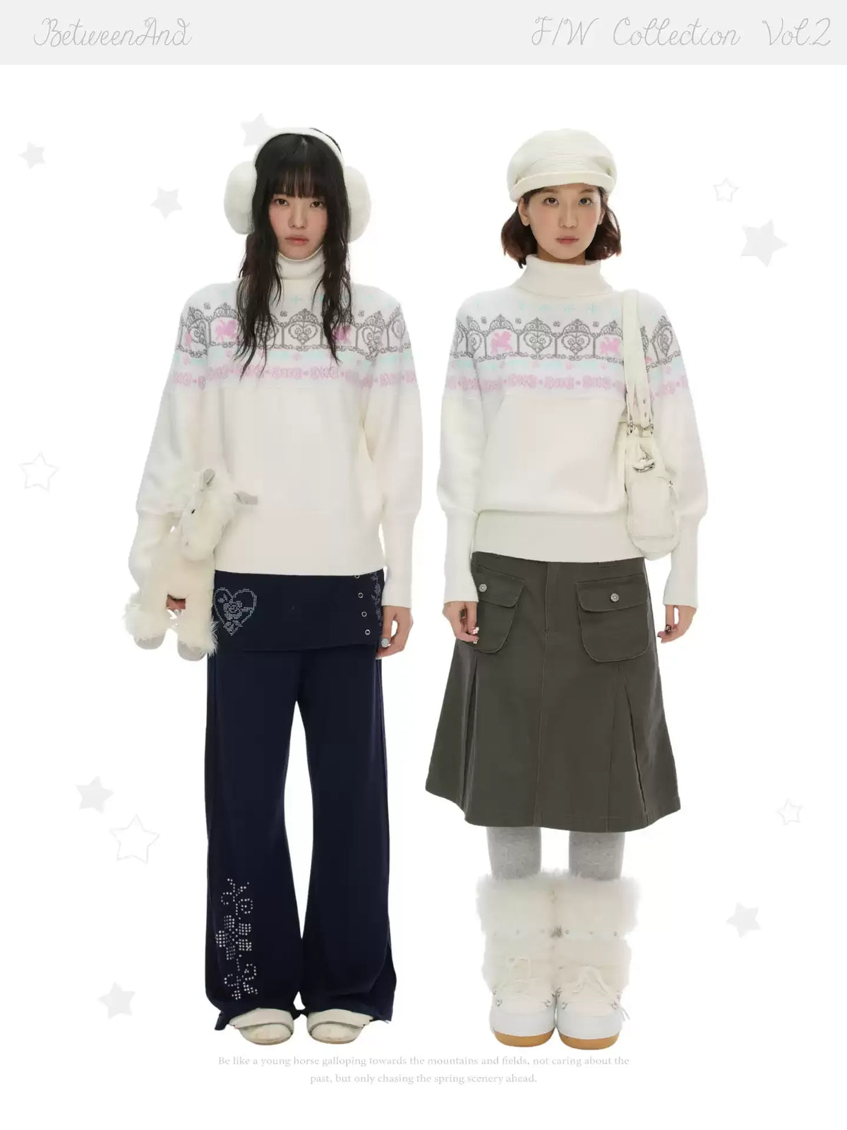 Batwing sleeve knit sweater with floral pattern