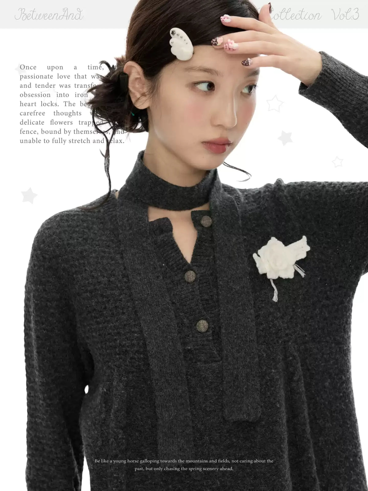 Cashmere effect wing sweater in charcoal gray
