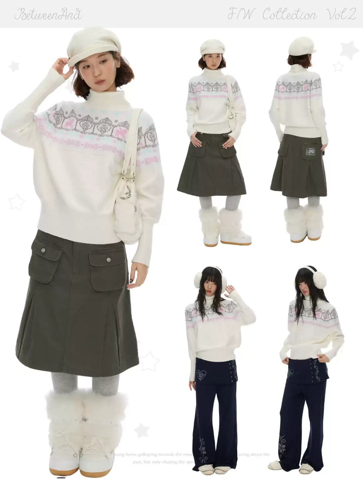Batwing sleeve knit sweater with floral pattern
