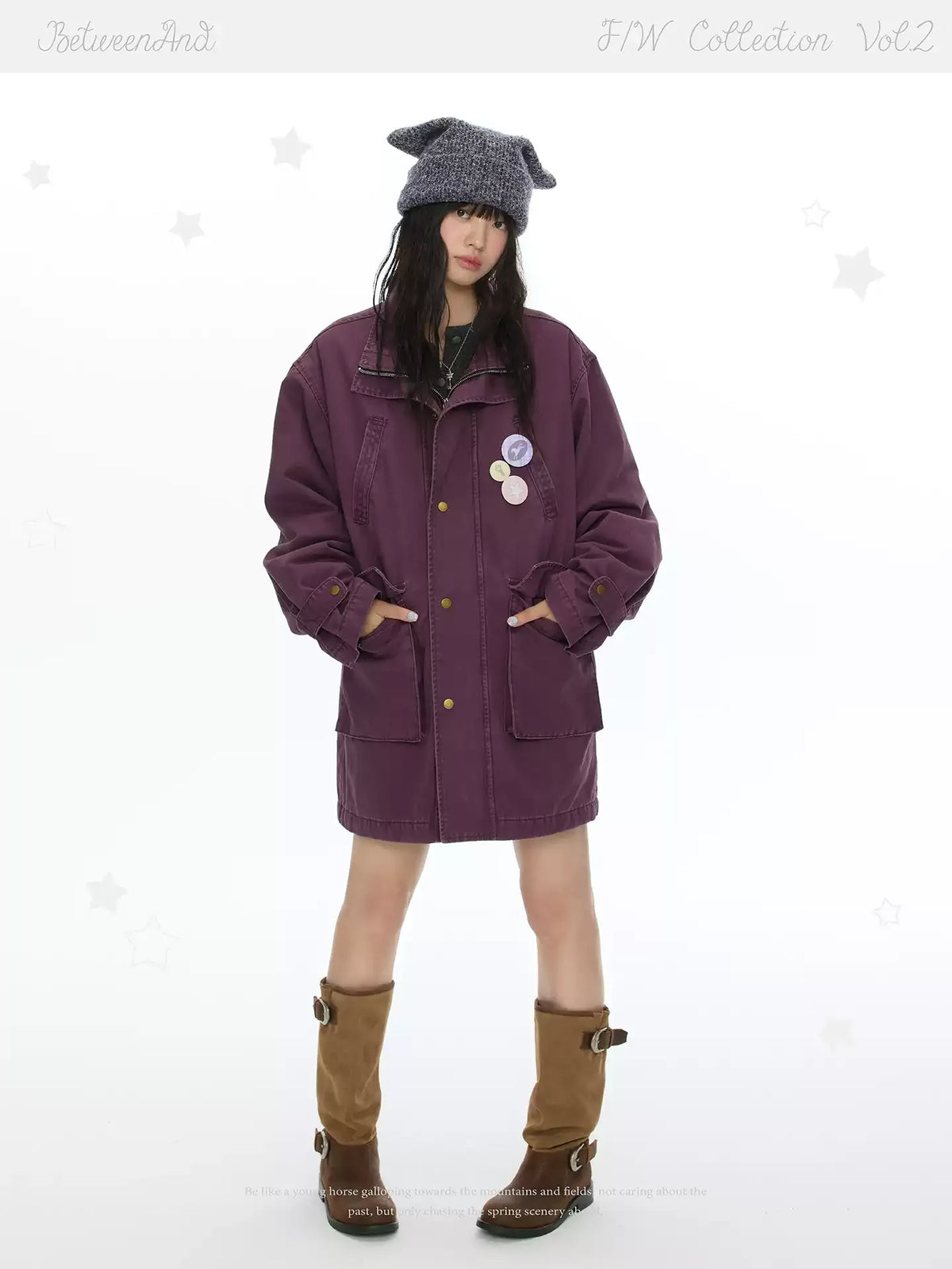 Vintage purple quilted mid-length jacket