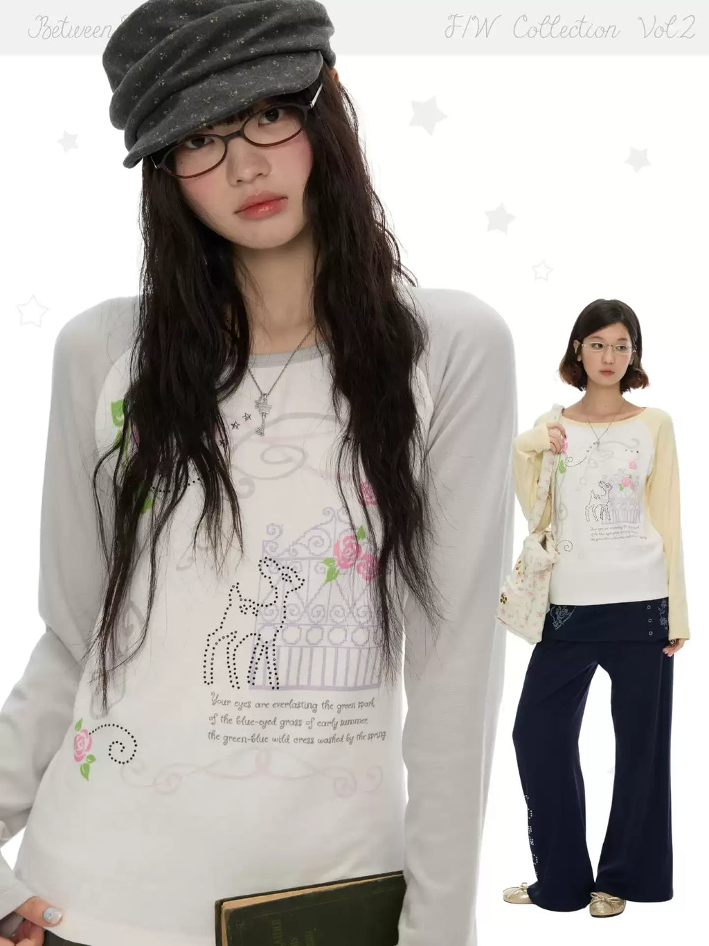 Music note and rose print long sleeve top