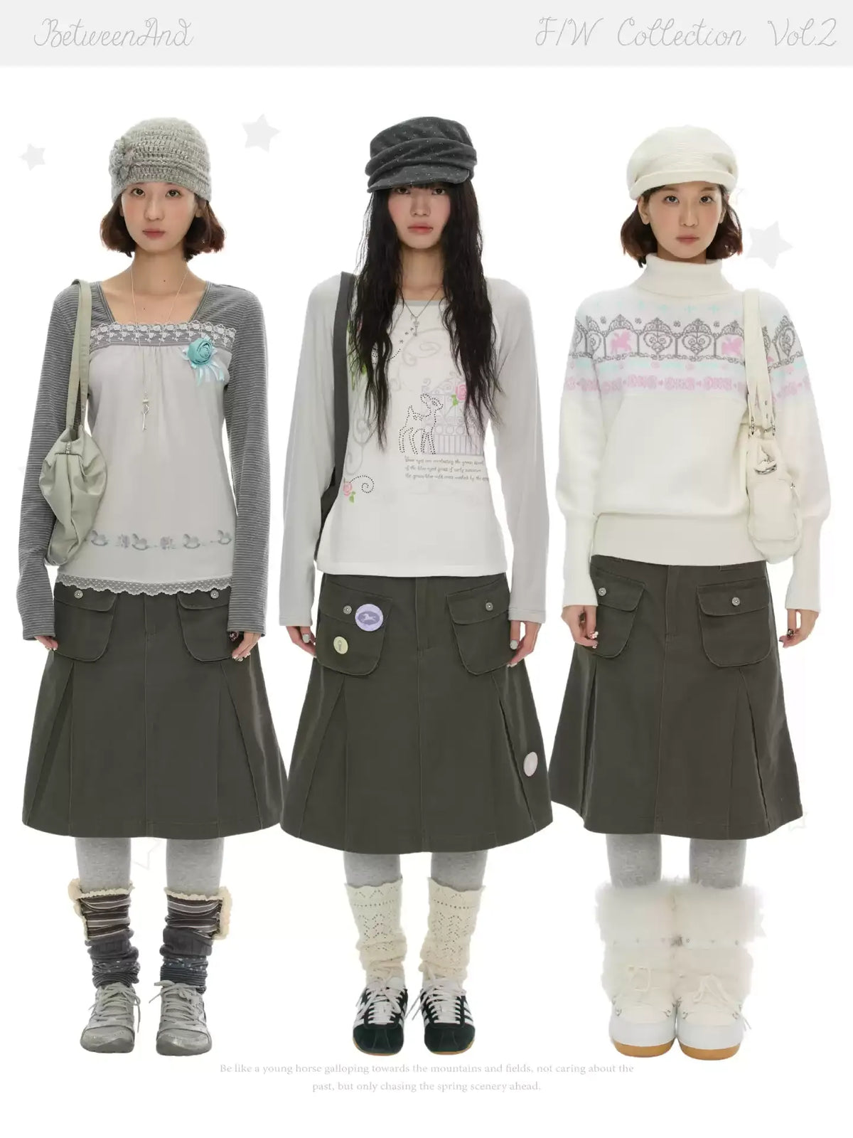 Military green pleated a-line skirt