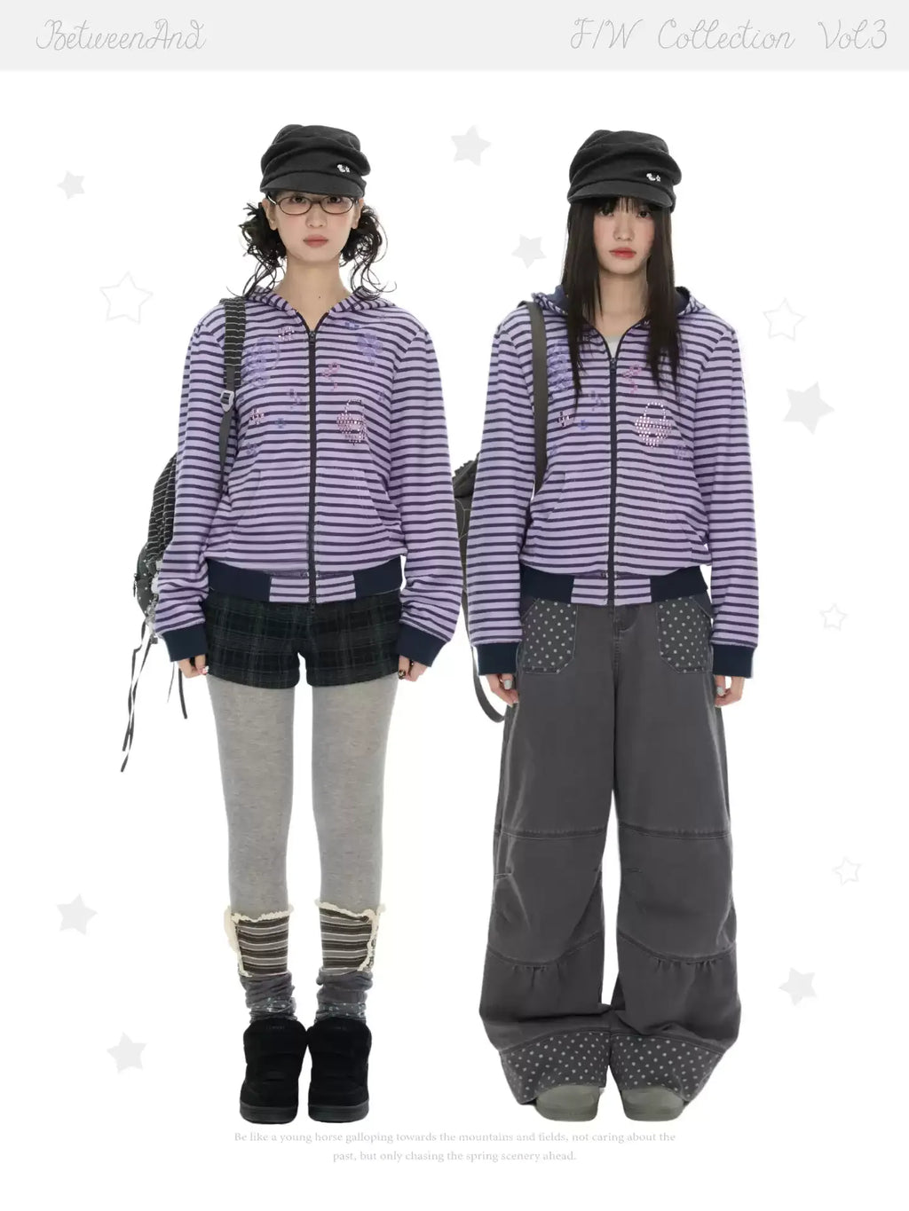 Taro purple striped hooded zip-up y2k sweatshirt